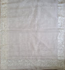 White Organza Saree with Parsi Embroidery Work and Crochet Lace Border