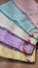 Catalogue - Organza Saree with Chikankari Embroidery Work & Crochet Lace