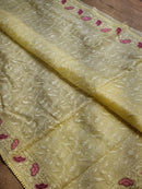 Yellow Organza Saree with Chikankari Embroidery Work & Crochet Lace