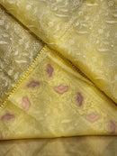 Yellow Organza Saree with Chikankari Embroidery Work & Crochet Lace