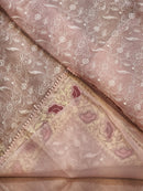 Pink Organza Saree with Chikankari Embroidery Work & Crochet Lace