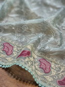 Pastel Blue Organza Saree with Chikankari Embroidery Work & Crochet Lace