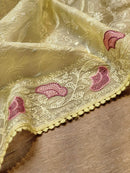 Yellow Organza Saree with Chikankari Embroidery Work & Crochet Lace