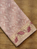 Pink Organza Saree with Chikankari Embroidery Work & Crochet Lace