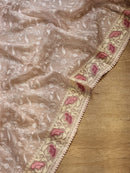 Pink Organza Saree with Chikankari Embroidery Work & Crochet Lace