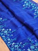 Blue Organza Saree with Floral Embroidery Border