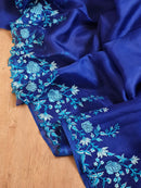 Blue Organza Saree with Floral Embroidery Border