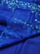 Blue Organza Saree with Floral Embroidery Border