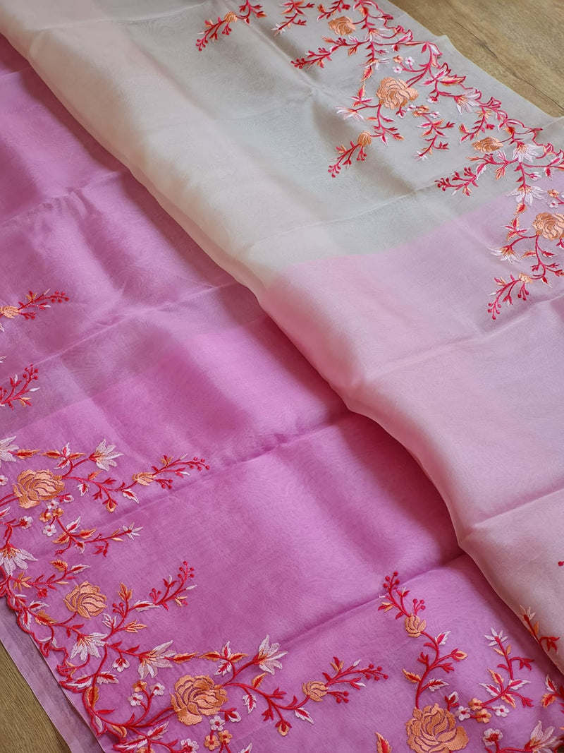 Catalogue - Organza Sarees with Floral Embroidery Border