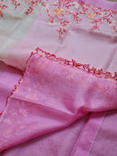 Pink & Cream Double Shade Organza Saree with Floral Embroidery Border