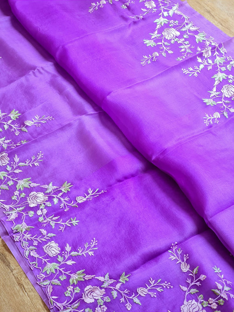 Catalogue - Organza Sarees with Floral Embroidery Border