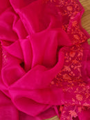 Pink Organza Saree with Floral Embroidery Border