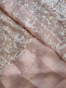 Pastel Pink Organza Saree with Gara Embroidery Work & Crochet Lace