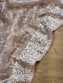 Pastel Pink Organza Saree with Gara Embroidery Work & Crochet Lace