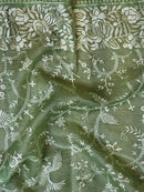 Green Organza Saree with Gara Embroidery Work & Crochet Lace