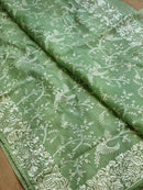 Green Organza Saree with Gara Embroidery Work & Crochet Lace