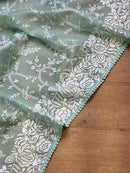 Sea Green Organza Saree with Gara Embroidery Work & Crochet Lace