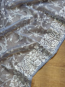 Blue Organza Saree with Gara Embroidery Work & Crochet Lace