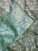 Sea Green Organza Saree with Gara Embroidery Work & Crochet Lace