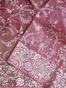 Pink Organza Saree with Gara Embroidery Work & Crochet Lace
