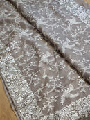 Grey Organza Saree with Gara Embroidery Work & Crochet Lace