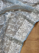 Blue Organza Saree with Gara Embroidery Work & Crochet Lace