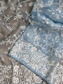 Blue Organza Saree with Gara Embroidery Work & Crochet Lace