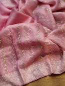 Pink Organza Saree with Unique Bird Chikankari Embroidery Design