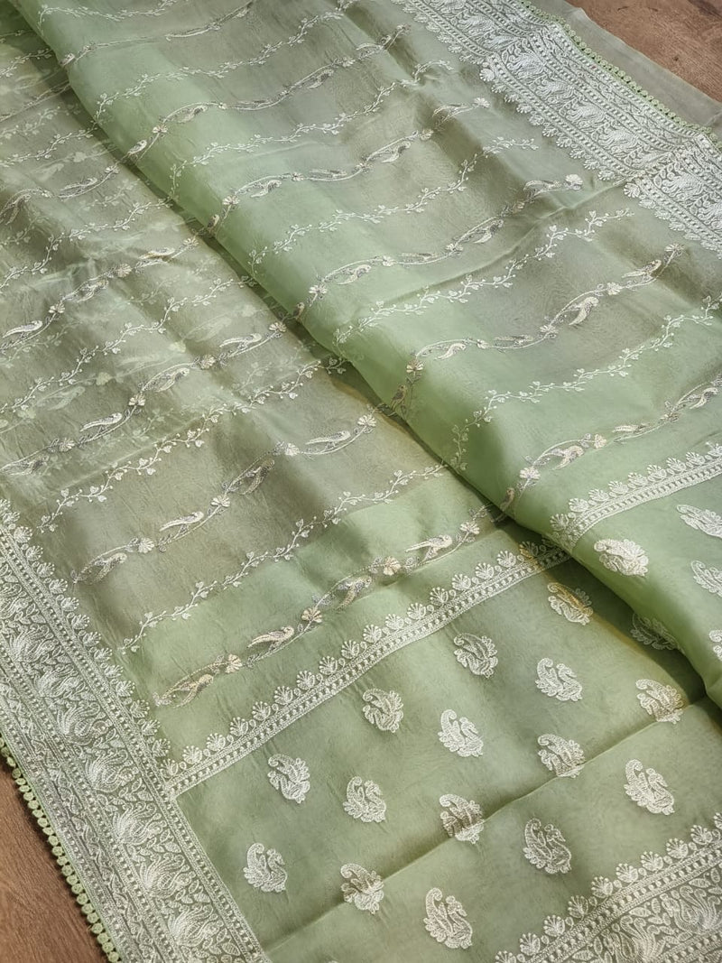 Catalogue - Organza Saree with Unique Bird Chikankari Embroidery Design