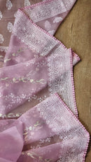 Pink Organza Saree with Unique Bird Chikankari Embroidery Design