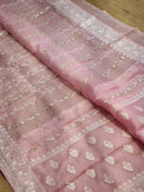 Pink Organza Saree with Unique Bird Chikankari Embroidery Design