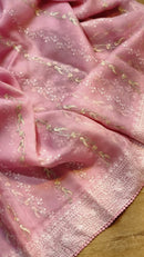 Pink Organza Saree with Unique Bird Chikankari Embroidery Design