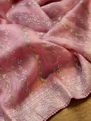 Pink Organza Saree with Unique Bird Chikankari Embroidery Design