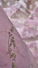 Pink Organza Saree with Unique Bird Chikankari Embroidery Design