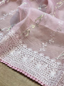 Pink Organza Saree with Unique Bird Chikankari Embroidery Design
