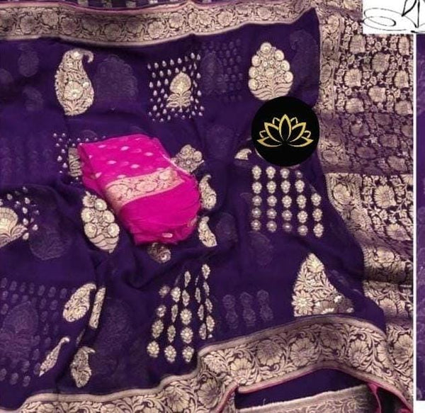 Purple Designer Khaddi Georgette Saree with Contrast Blouse