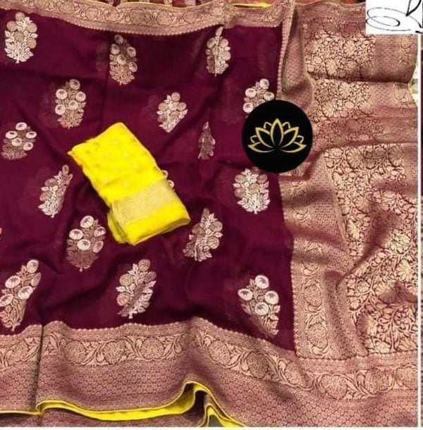 Maroon Designer Khaddi Georgette Saree with Contrast Blouse