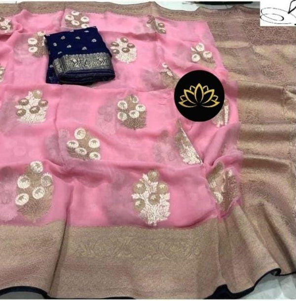 Pink Designer Khaddi Georgette Saree with Contrast Blouse