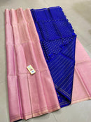 Pink Plain Soft Silk Saree with Contrast Designer Pallu & Blouse