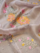Pastel Pink Organza Floral Embroidery Saree