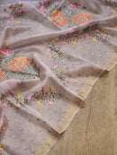Pastel Pink Organza Floral Embroidery Saree