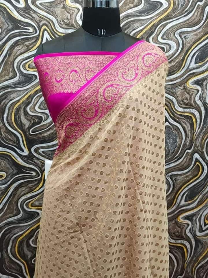 Half White Khaddi Georgette Silk Saree