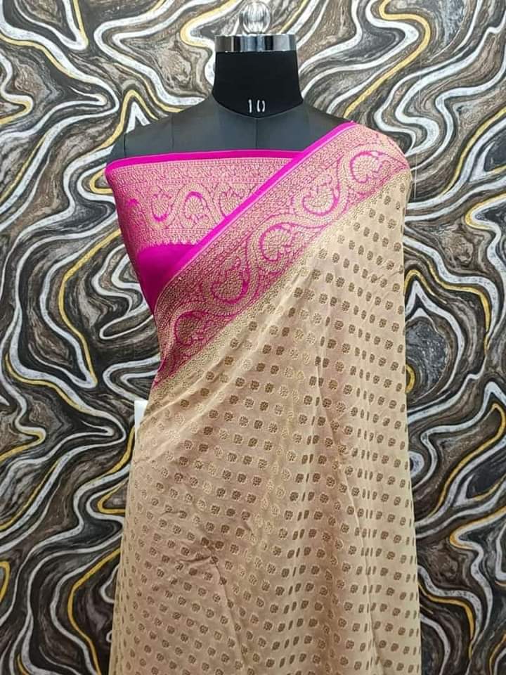 Half White Khaddi Georgette Silk Saree