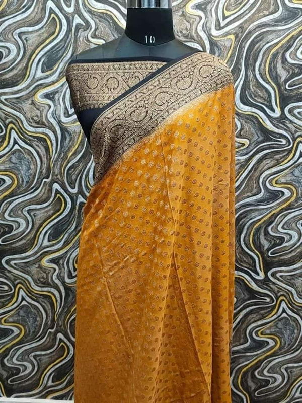 Yellow Khaddi Georgette Silk Saree