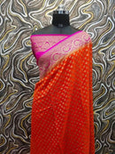 Orange Khaddi Georgette Silk Saree