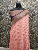 Peach Pink Khaddi Georgette Silk Saree
