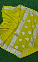 Yellowish Green Banarasi Khaddi Georgette Silk Saree