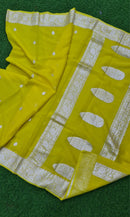 Yellowish Green Banarasi Khaddi Georgette Silk Saree