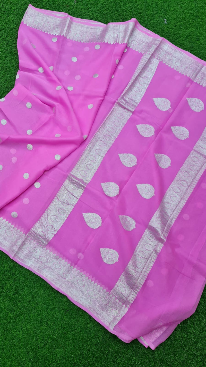 Rose Pink  Banarasi Khaddi Georgette Silk Saree