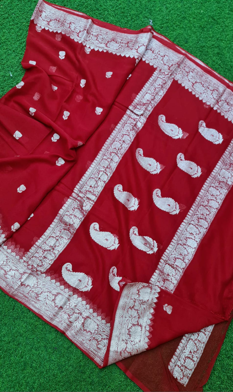 Red Banarasi Khaddi Georgette Silk Saree